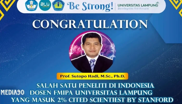 Prof. Sutopo dari FMIPA Unila Terima Penghargaan sebagai Peneliti Terbaik 2 Persen di Dunia