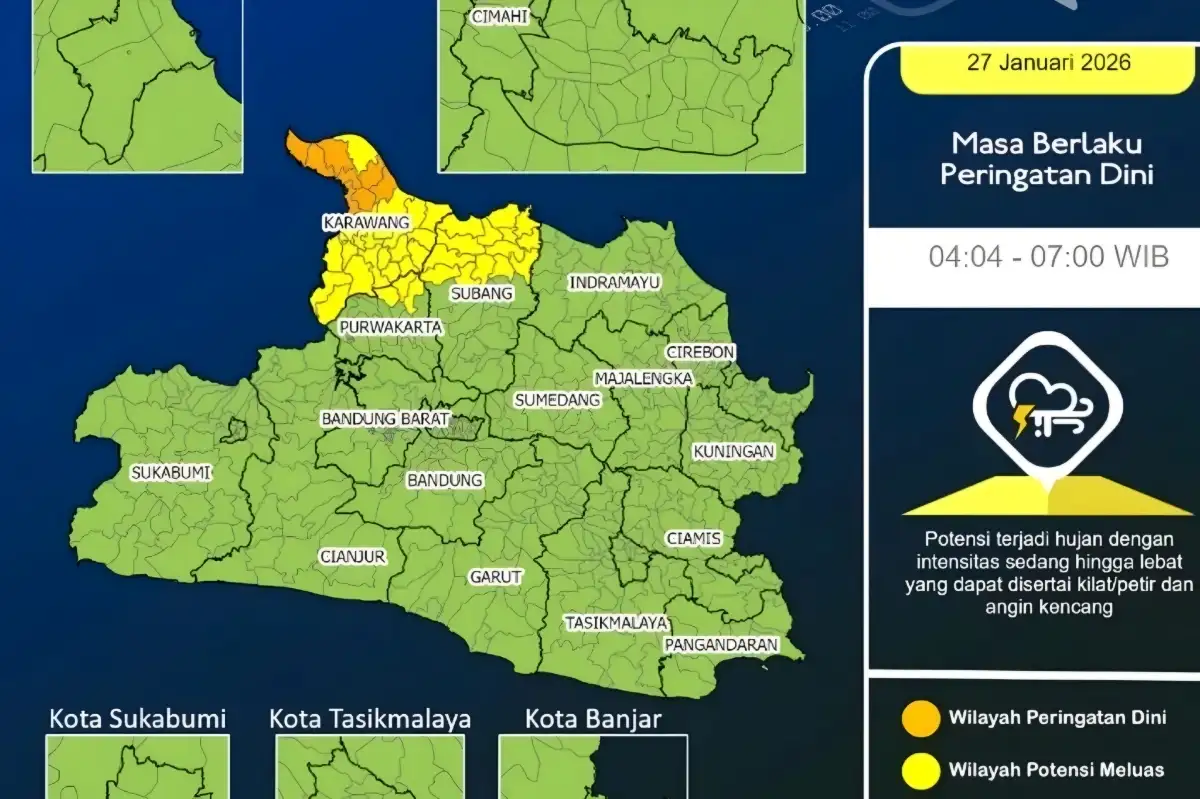 Warga Jawa Barat Diminta Waspada, Hujan Lebat dan Petir Diprediksi Hingga Pagi