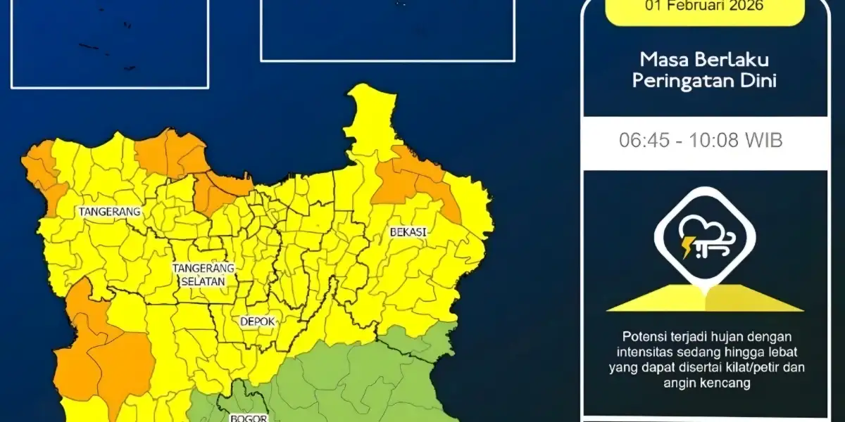 Waspada! Hujan Lebat Berpotensi Guyur Jabodetabek Pagi Ini hingga 10.08 WIB