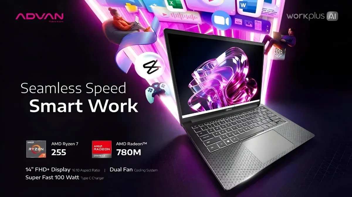 Advan Workplus AI Resmi Hadir dengan Prosesor Ryzen 7 dan Performa Gaming