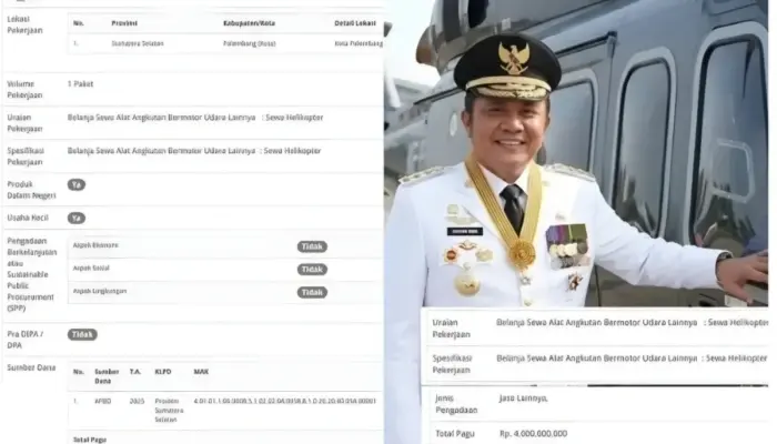 Anggaran Helikopter Rp4 Miliar Pemprov Sumsel Jadi Sorotan, Netizen Singgung Jalan Rusak