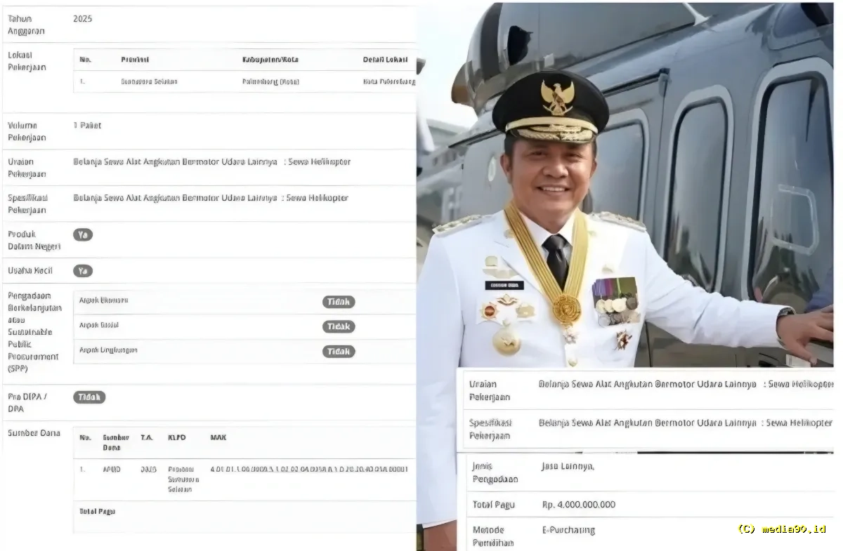 Anggaran Helikopter Rp4 Miliar Pemprov Sumsel Disorot Netizen Bandingkan dengan Jalan Rusak