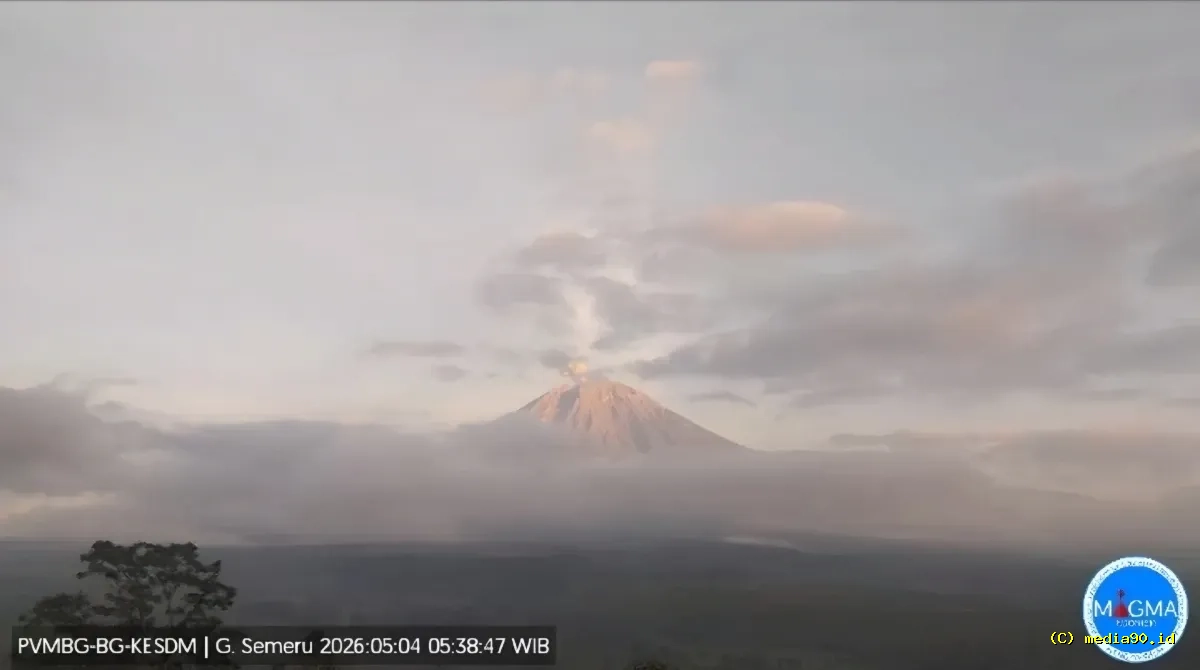Erupsi Terkini Gunung Semeru 4 Mei 2026, Kolom Abu 500 Meter Bergerak ke Arah Barat