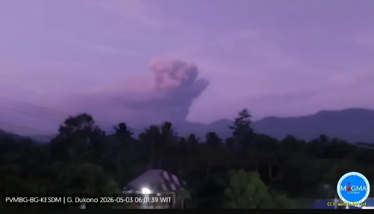 Gunung Dukono Kembali Erupsi, Abu Mencapai 2.000 Meter, Aktivitas Berlangsung
