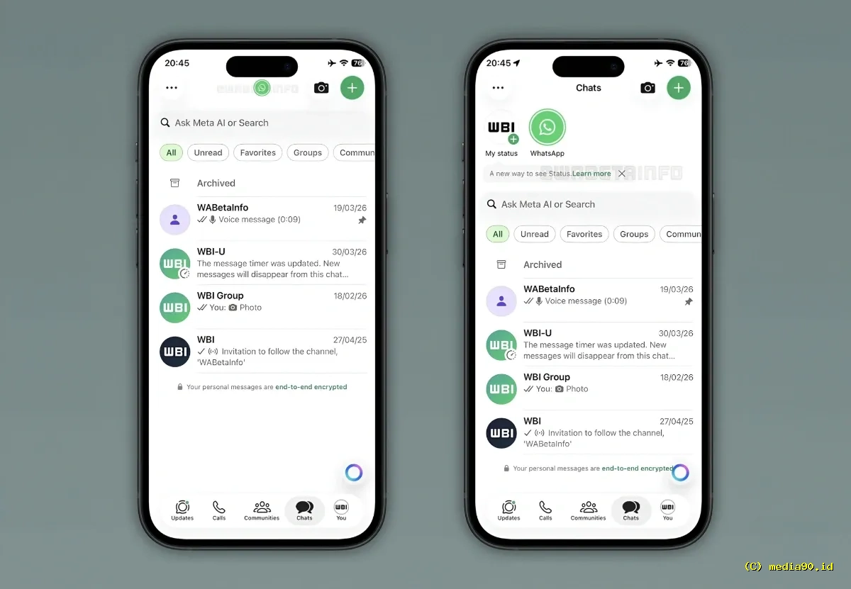 Status WhatsApp Kini Muncul di Tab Chat dalam Uji Coba Terbaru
