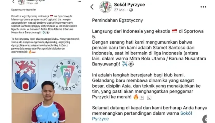 Dari Banyuwangi ke Eropa, Slamet Santoso Resmi Perkuat Klub Polandia Sokół Pyrzyce