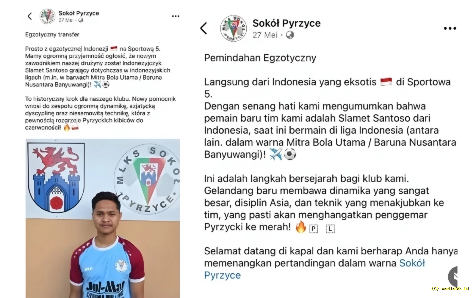 Bangga Slamet Santoso Asal Banyuwangi Resmi Gabung Klub Polandia Sokol Pyrzyce
