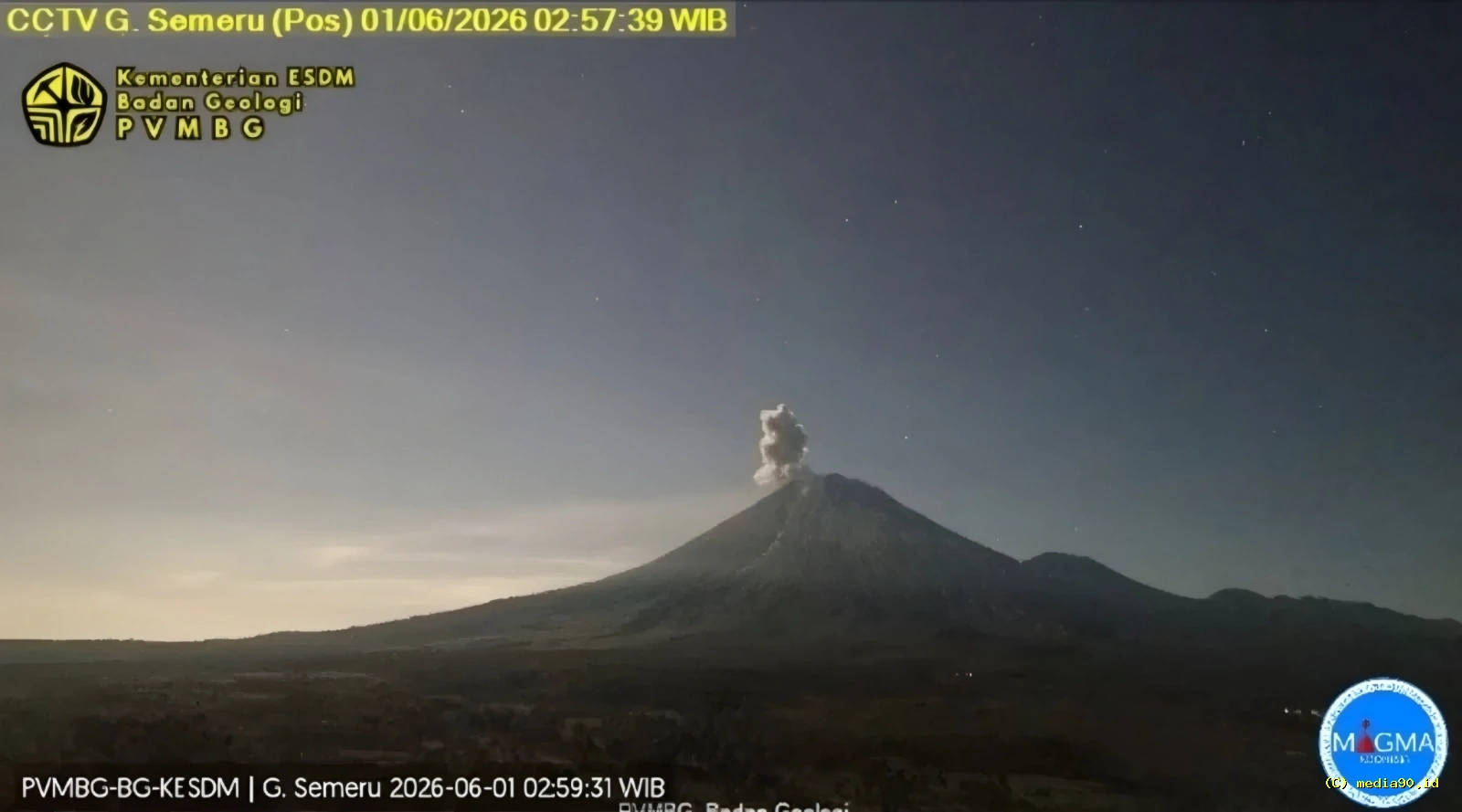 Gunung Semeru Kembali Erupsi, Kolom Abu Vulkanik Capai 700 Meter ke Arah Barat Daya