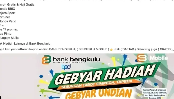 Waspada! Undian Bank Bengkulu Berhadiah 2026 Viral di Facebook, Diduga Hoaks Berkedok Promo Fantastis