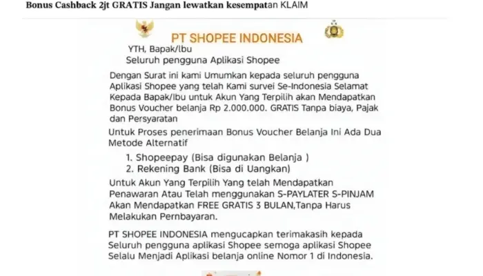 Waspada! Viral Voucher Cashback Shopee Rp2 Juta Diduga Penipuan, Ini Klarifikasi Resminya
