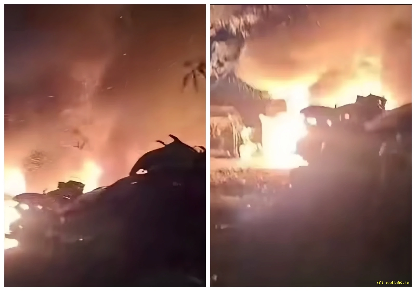 Kebakaran Hebat Landa Gudang Mobil Bekas di Mojolaban Sukoharjo, Petugas Lakukan Pemadaman