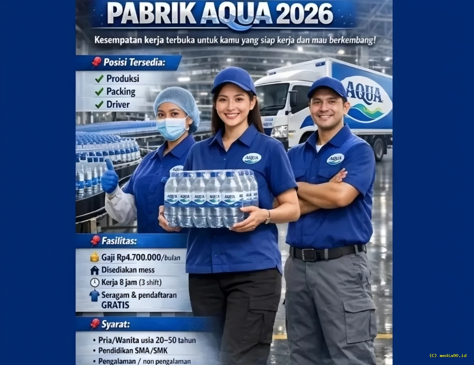 Lowongan AQUA 2026 Beredar, Tawarkan Gaji Rp4,7 Juta dan Fasilitas Mess, Cek Kebenarannya