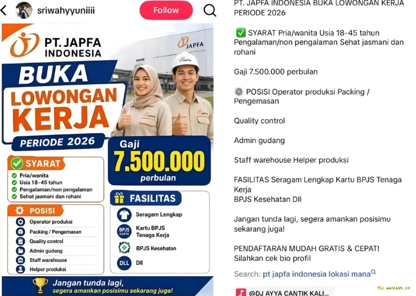Jangan Tertipu! Lowongan Kerja PT Japfa 2026 yang Beredar di TikTok Tidak Resmi