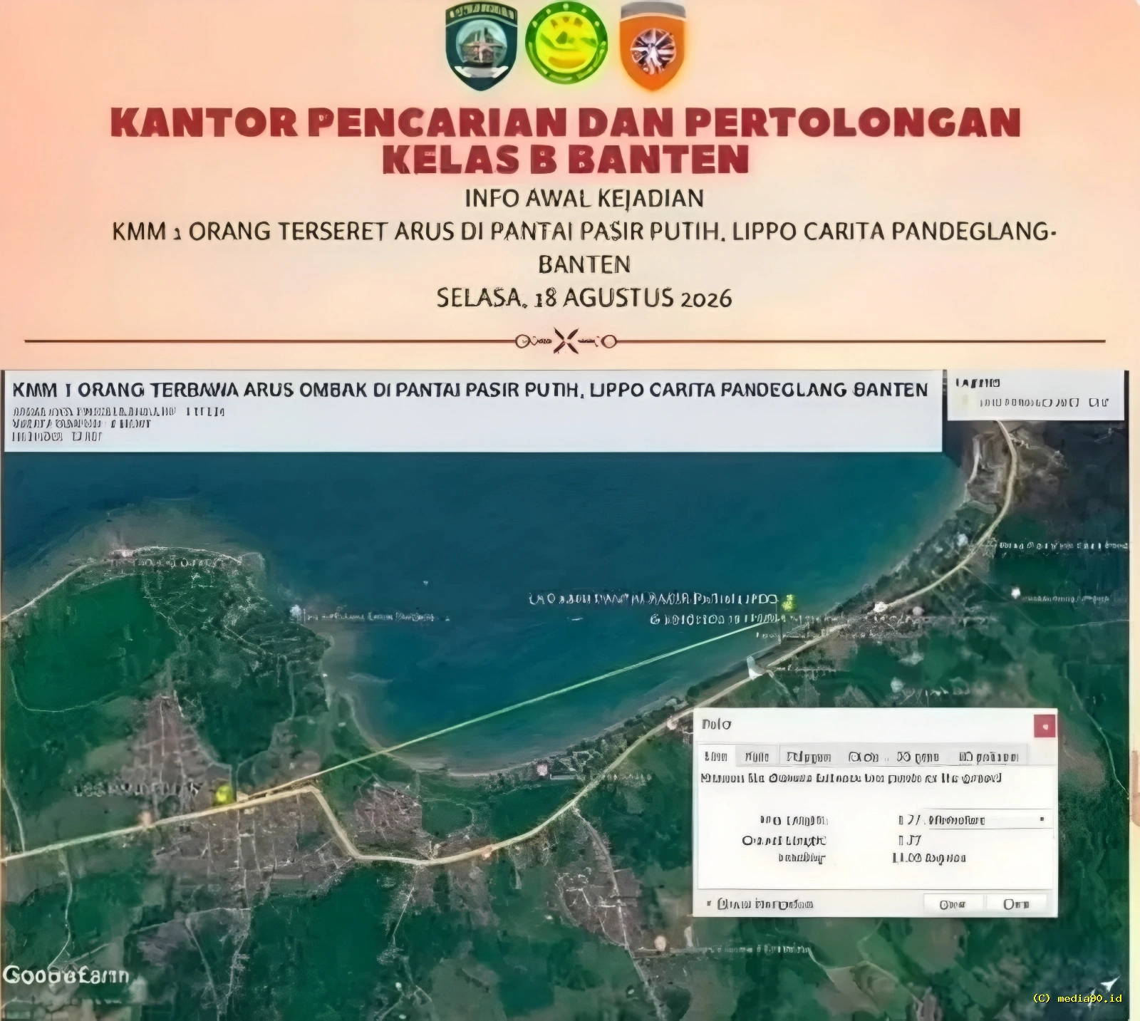 Wisatawan Tangerang Hilang Terseret Arus di Pantai Lippo Carita SAR Lakukan Pencarian